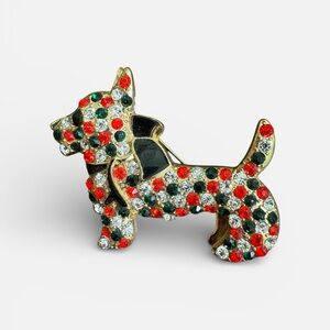 Vintage Scottie Dog Brooch Rhinestone Christmas Holiday